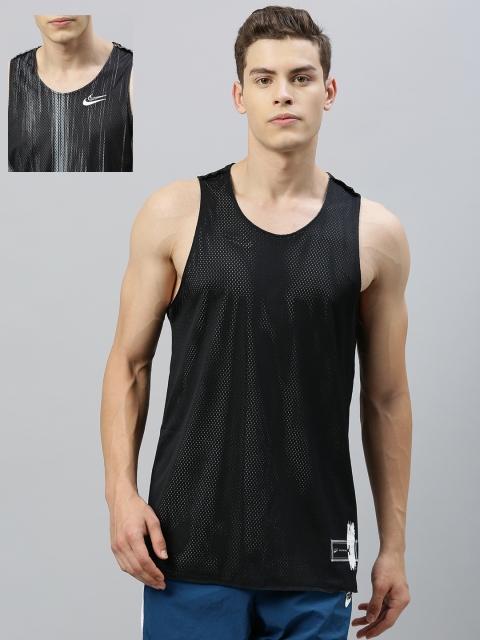 

Nike Men Black Self Design Dri-Fit SL AOP Reversible BasketBall T-shirt