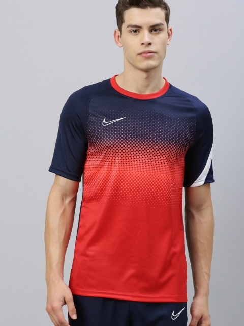 

Nike Men Navy Blue & Red Printed Round Neck SS GX FP Dri-FIT Football T-shirt