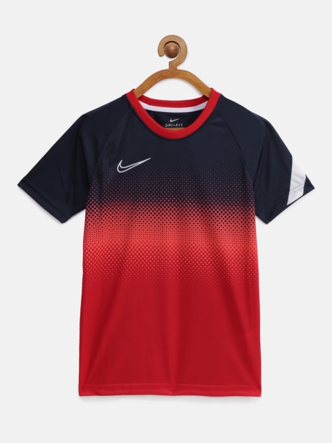 

Nike Boys Navy Blue & Red Colourblocked Round Neck DRY ACD TOP Dri-FIT Football T-shirt