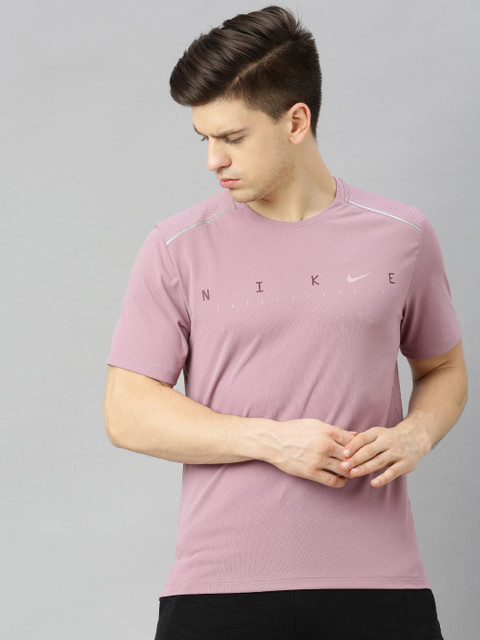 

Nike Men Purple Printed NK DRI-FIT MILER SS TECH PO Round Neck Running T-shirt