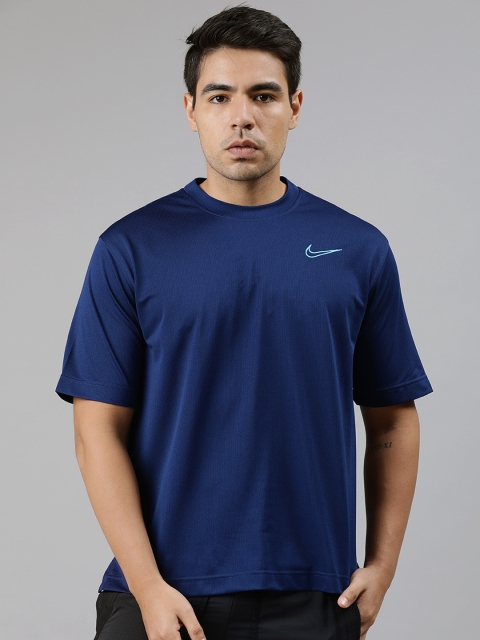 

Nike Men Navy Blue Loose Fit Self Design Dri-Fit CLASSIC Round Neck Basketball T-shirt