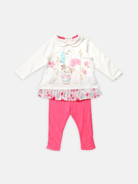 

Chicco Girls White & Pink Printed T-shirt with Leggings