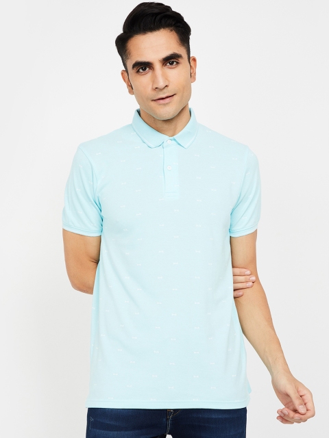 

Fame Forever by Lifestyle Men Turquoise Blue & White Printed Polo Collar T-shirt