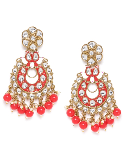 

Jewels Galaxy Red Gold-Plated Enamelled Stone-Studded Classic Drop Earrings