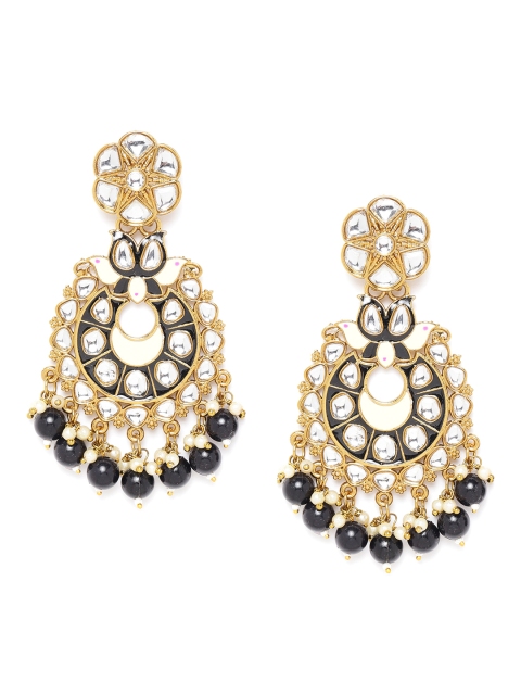 

Jewels Galaxy Black Gold-Plated Enamelled Stone-Studded Classic Drop Earrings