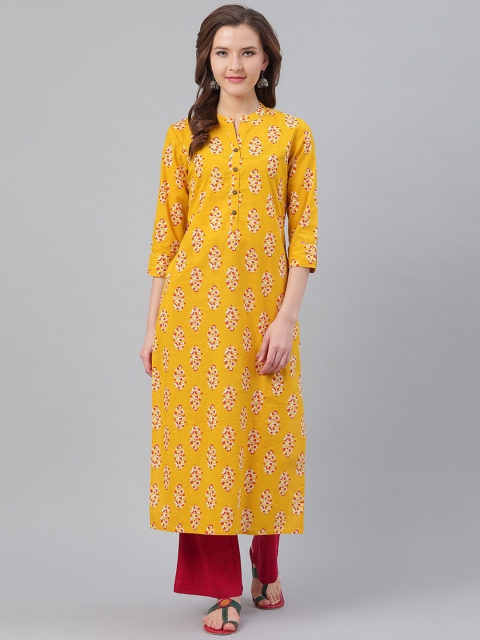 

KSUT Women Mustard Yellow & Red Printed Straight Kurta