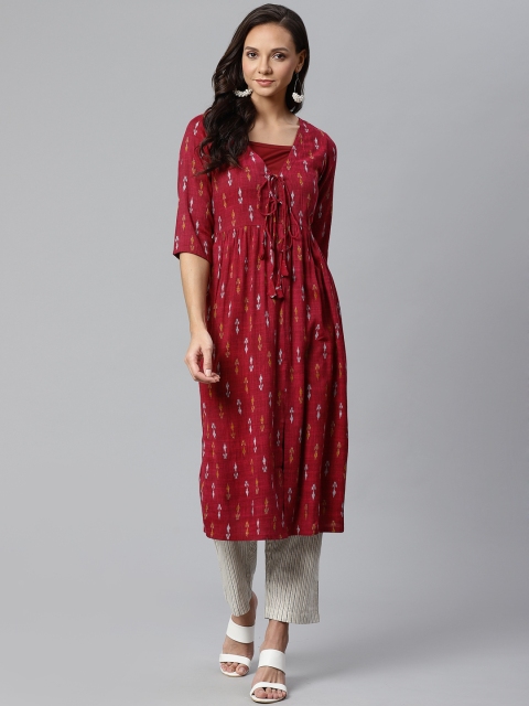 

Sbo Fashion Women Maroon & Golden Printed A-Line Kurta