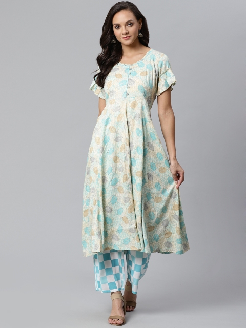 

Sbo Fashion Women Beige & Blue Printed Kurta with Palazzos