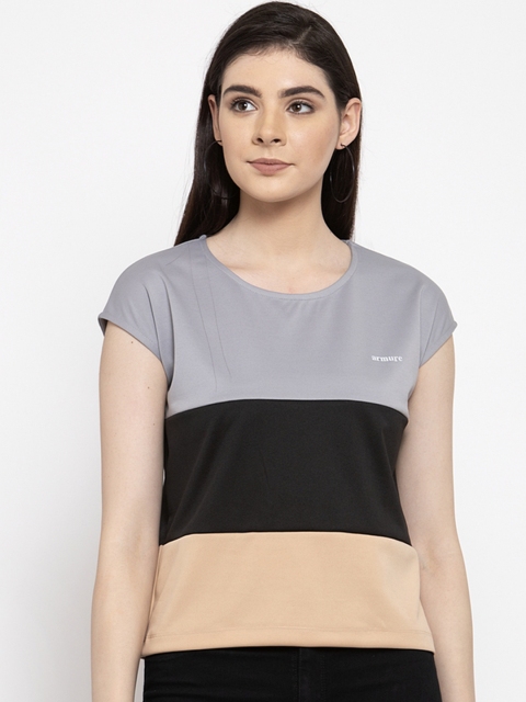 

armure Women Black & Grey Colourblocked Top