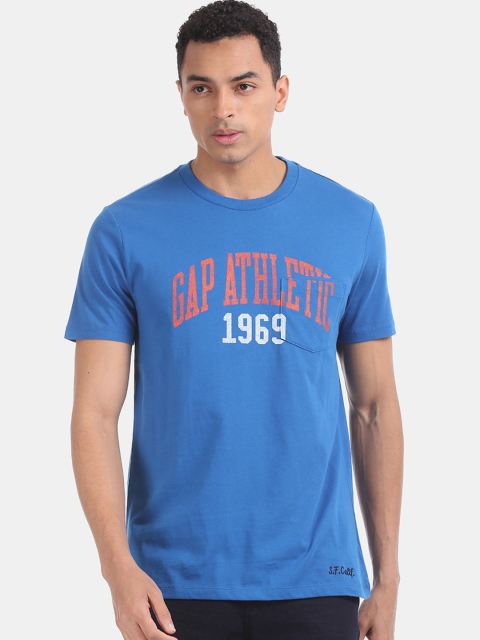 

GAP Men Blue Printed Round Neck T-shirt