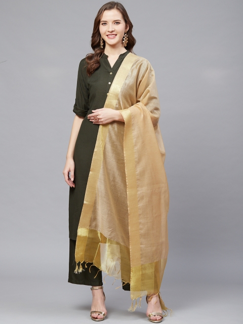 

swatika Women Golden Solid Zari Ornamented Bhagalpuri Dupatta, Gold