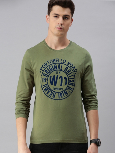 

BEAT LONDON by PEPE JEANS Men Olive Green Pure Cotton Printed Slim Fit Round Neck Pure Cotton T-shirt