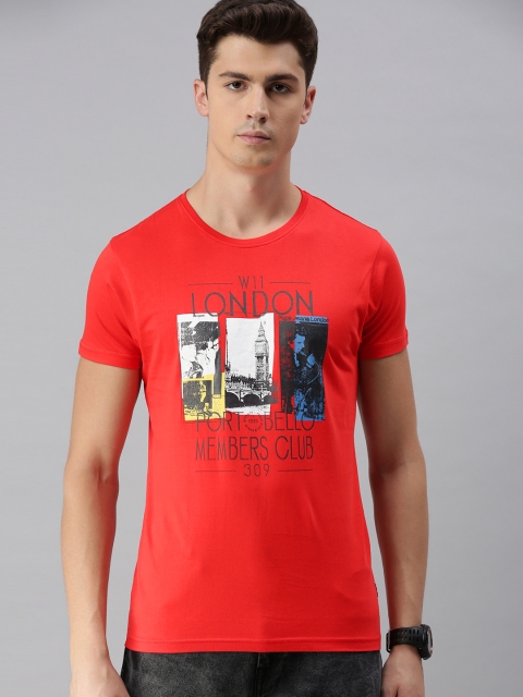

BEAT LONDON by PEPE JEANS Men Red Printed Slim Fit Round Neck Pure Cotton T-shirt