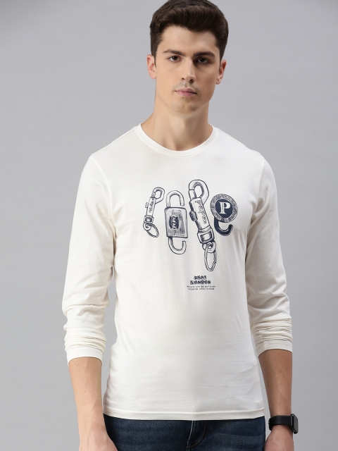 

BEAT LONDON by PEPE JEANS Men Off-White Printed Slim Fit Round Neck T-shirt