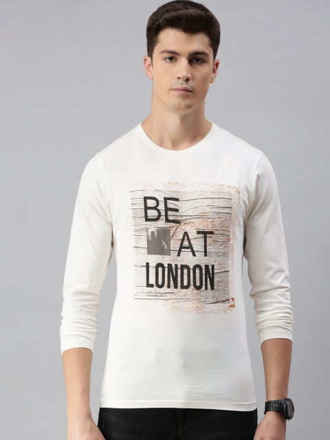 

BEAT LONDON by PEPE JEANS Men Off-White Printed Slim Fit Round Neck Pure Cotton T-shirt