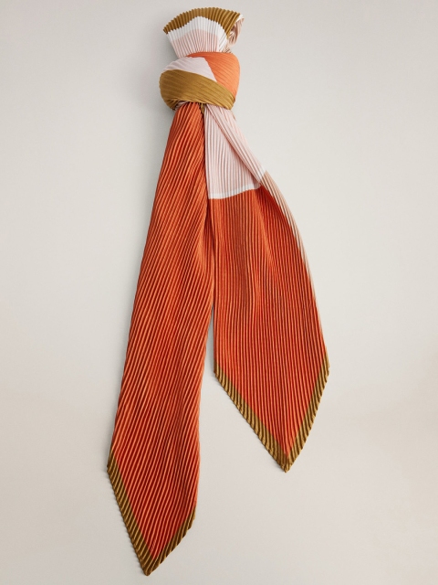 

MANGO Women Orange Self-Design Scarf