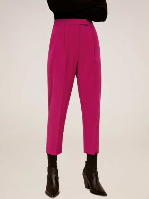 

MANGO Women Pink Regular Fit Solid Formal Trousers