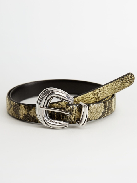 

MANGO Women Olive Green & Beige Snakeskin Textured Belt