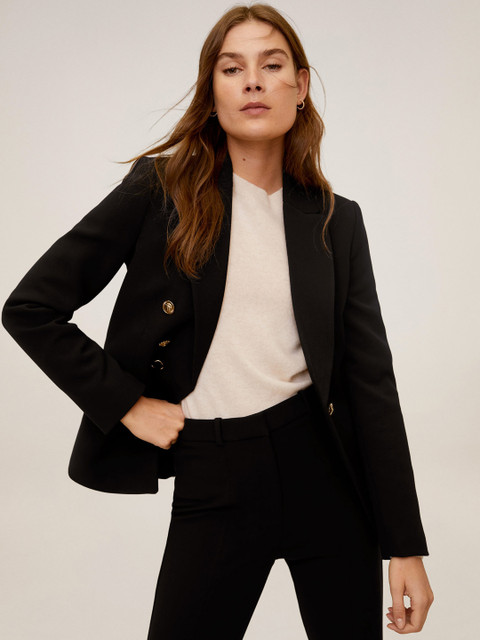 

MANGO Women Black Solid Double-Breasted Casual Blazer