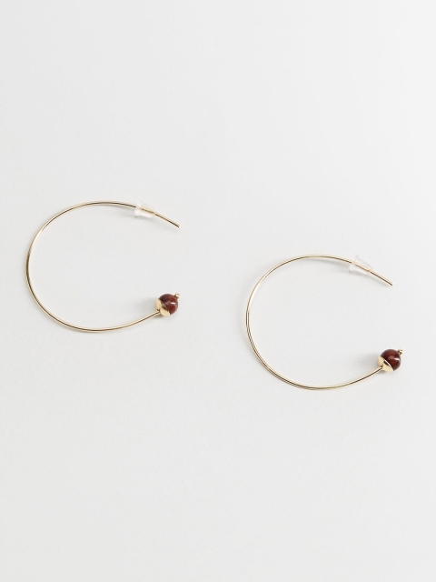 

MANGO Gold-Toned & Maroon Beaded Circular Half Hoop Earrings