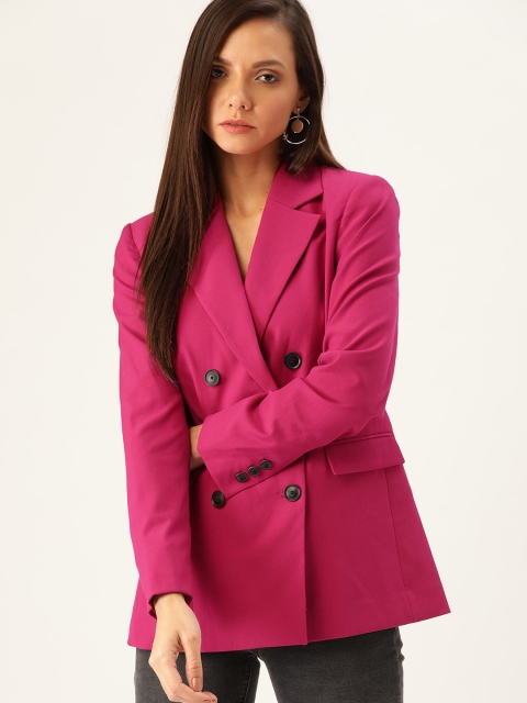 

MANGO Women Pink Solid Double-Breasted Smart Casual Blazer