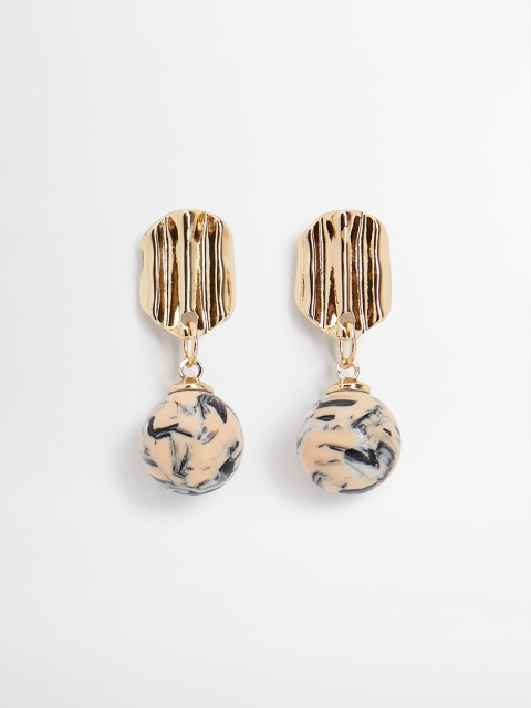 

MANGO Gold-Toned & Beige Resin Print Spherical Drop Earrings