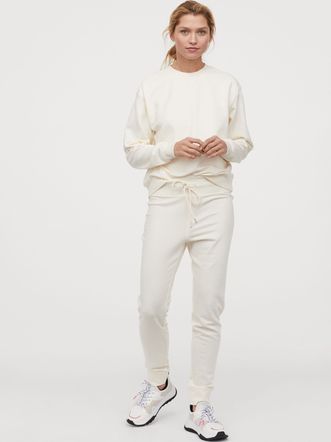 

H&M Women White Cotton-Blend Joggers