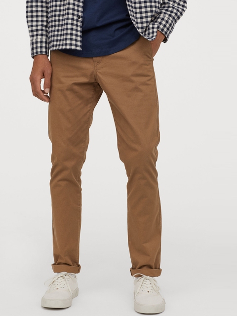 

H&M Men Brown Solid Cotton Chinos Skinny Fit