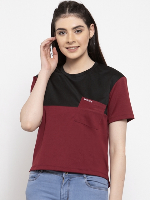 

armure Women Maroon & Black Colourblocked Top