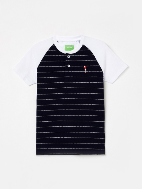 

Bossini Boys Blue & White Striped Mandarin Collar T-shirt