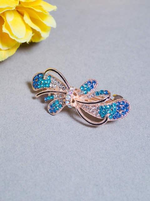 

Golden Peacock Blue & Gold-Toned CZ Embellished French Barrette