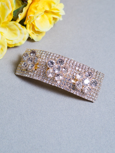 

Golden Peacock White CZ Embellished French Barrette