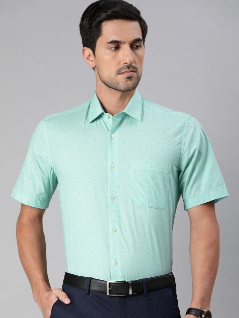 

Louis Philippe Men Sea Green & Purple Slim Fit Self Design Formal Shirt