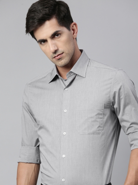 

Louis Philippe Men Grey Regular Fit Striped Pure Cotton Formal Shirt