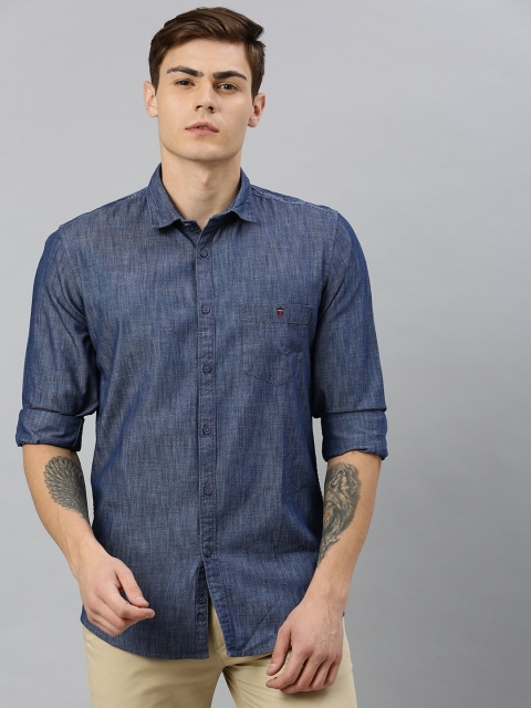 

Louis Philippe Jeans Men Blue Super Slim Fit Solid Casual Sustainable Shirt