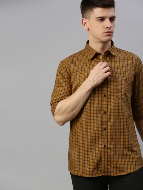 

Louis Philippe Sport Men Mustard Yellow & Black Super Slim Fit Checked Casual Shirt