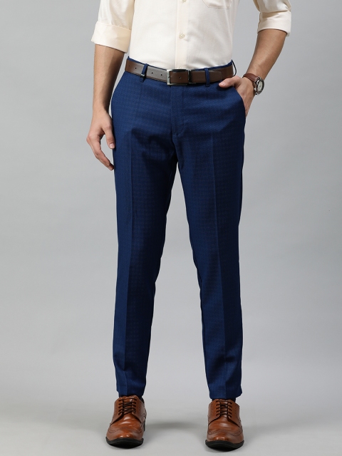 

Louis Philippe Ath.Work Men Blue Comfy Tapered Fit Self-Checked Formal Trousers