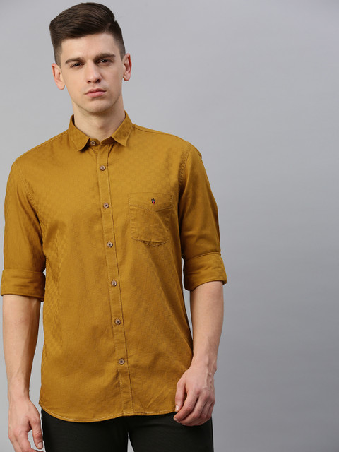 

Louis Philippe Sport Men Mustard Yellow Super Slim Fit Checked Casual Shirt