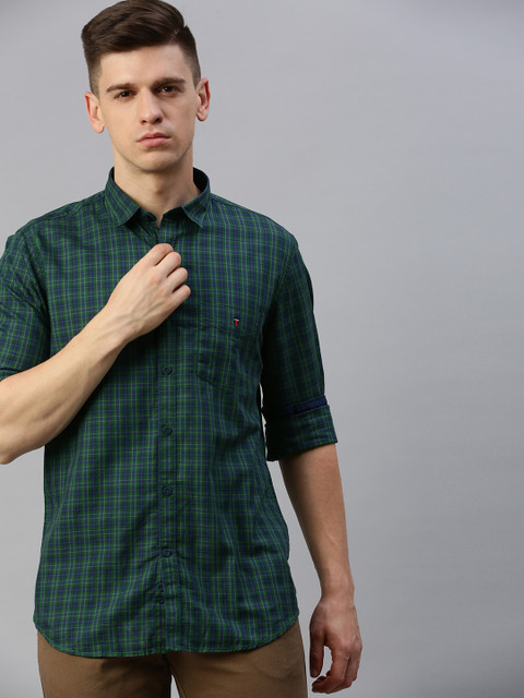 

Louis Philippe Sport Men Green & Blue Super Slim Fit Checked Casual Shirt