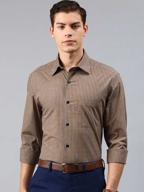 

Louis Philippe Men Brown & White Regular Fit Checked Formal Shirt
