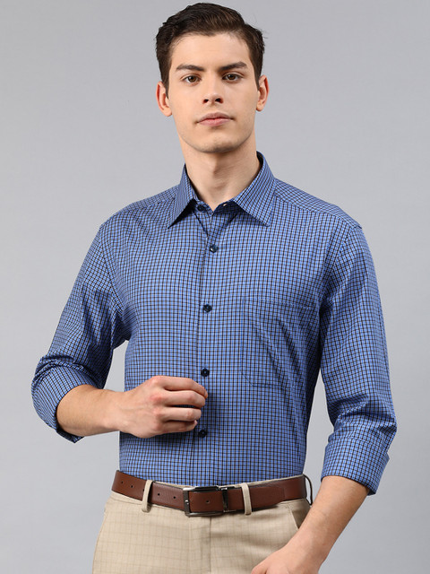 

Louis Philippe Men Navy Blue Comfort Fit Checked Formal Shirt