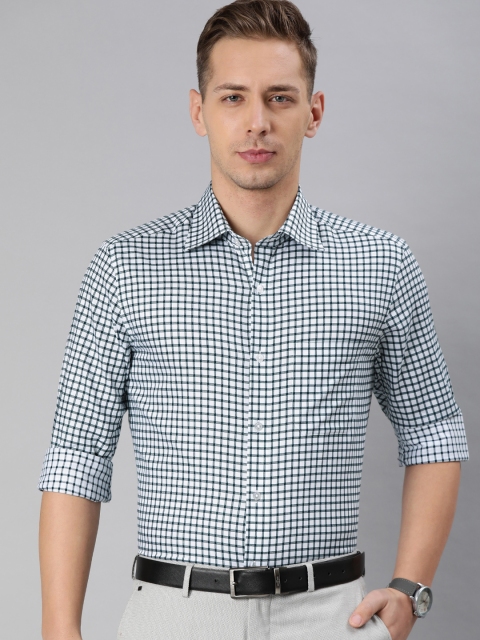 

Louis Philippe Men White & Teal Green Classic Fit Checked Formal Shirt