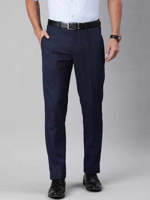 

Louis Philippe Men Navy Blue Slim Fit Checked Formal Trousers