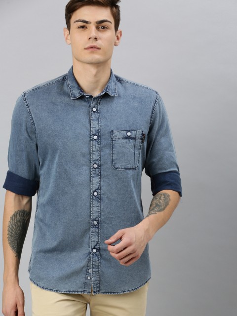 

Louis Philippe Jeans Men Blue Slim Fit Faded Casual Denim Shirt