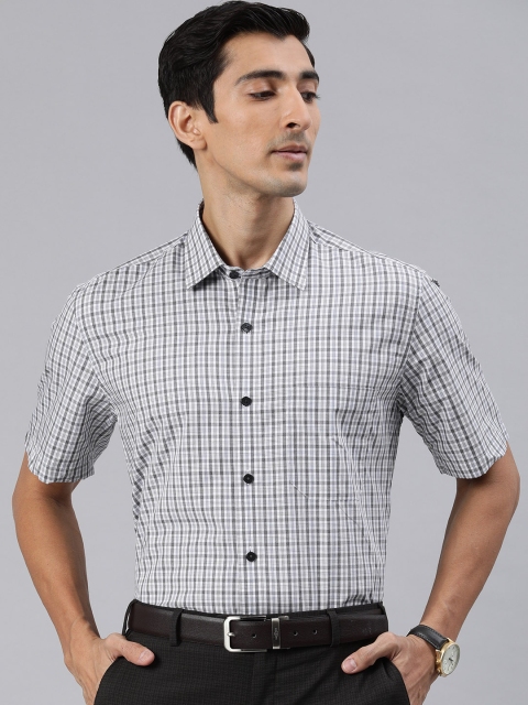 

Louis Philippe Men Grey & White Slim Fit Checked Formal Shirt