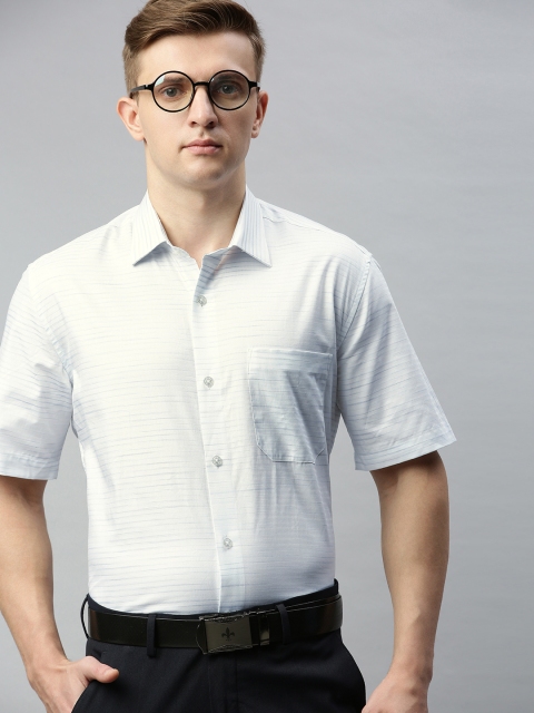 

Louis Philippe Men White & Blue Slim Fit Striped Casual Shirt