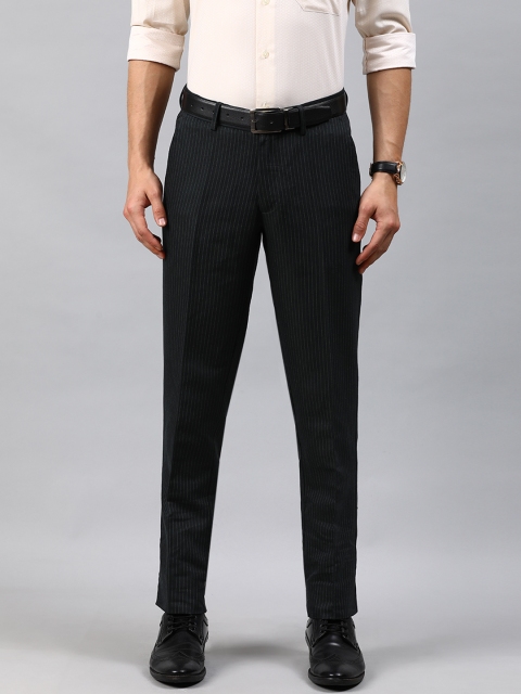 

Louis Philippe Men Black & Grey Slim Fit Striped Formal Linen Trousers