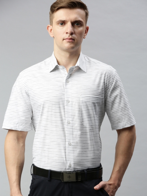 

Louis Philippe Men White & Grey Slim Fit Striped Formal Shirt