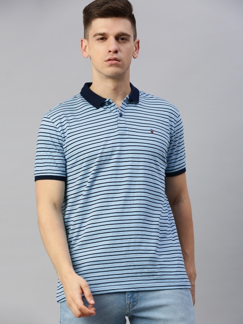 

Louis Philippe Sport Men Blue Striped Polo Collar T-shirt