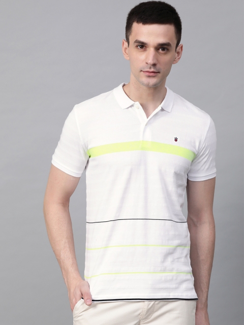 

Louis Philippe Sport Men White & Yellow Striped Polo Collar T-shirt
